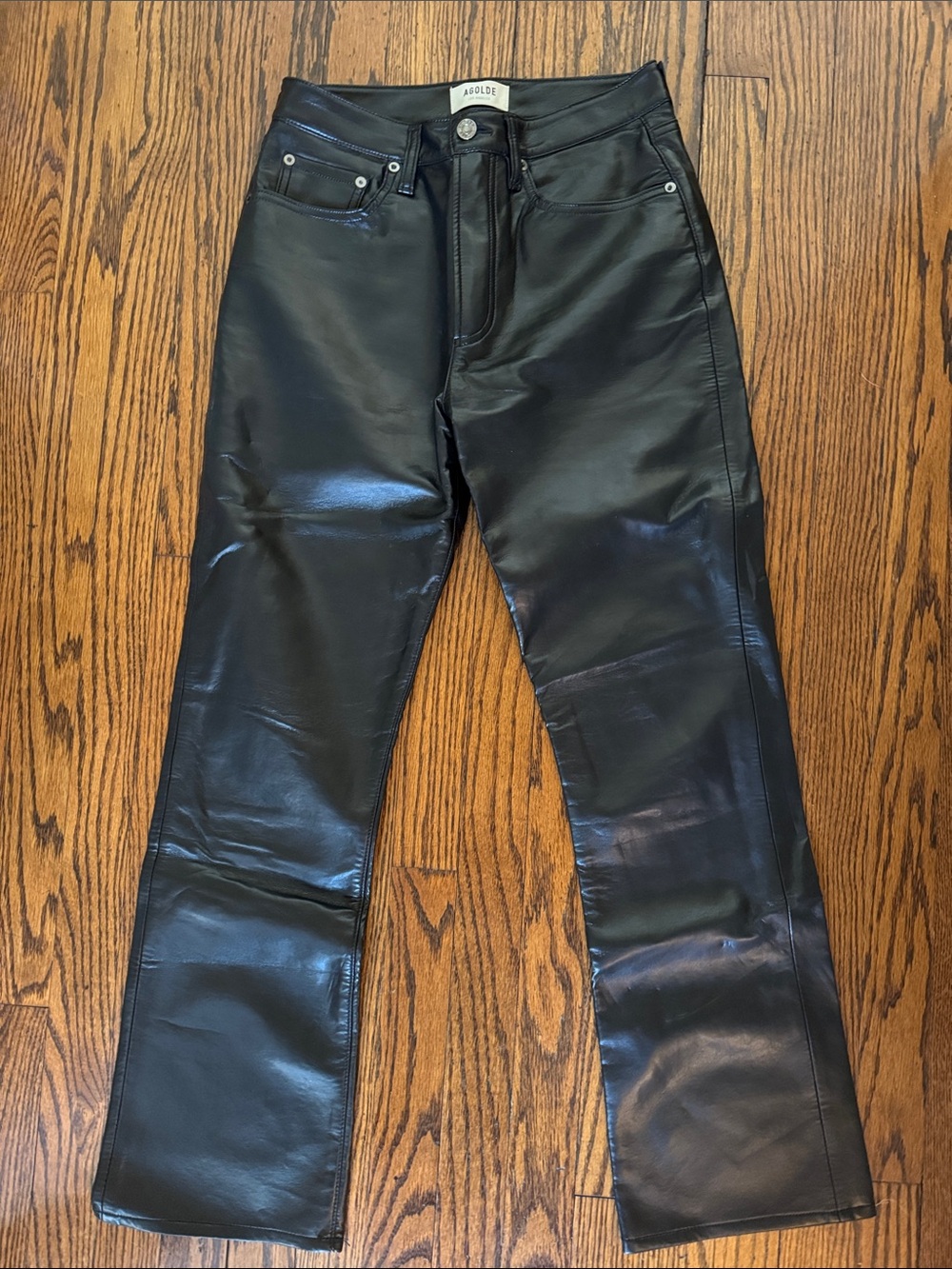 Agolde Black Leather-Look Wide Leg Jeans